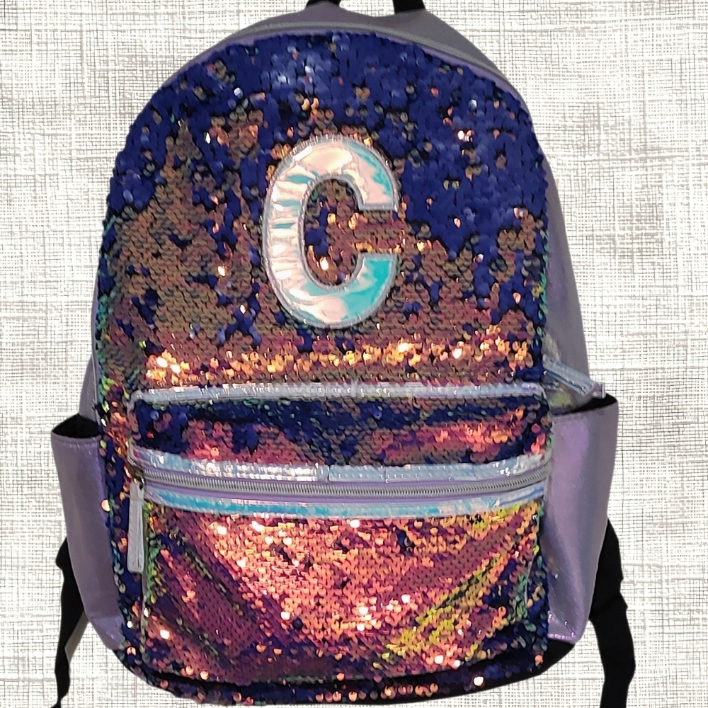 Sequin Backpack with Initial C